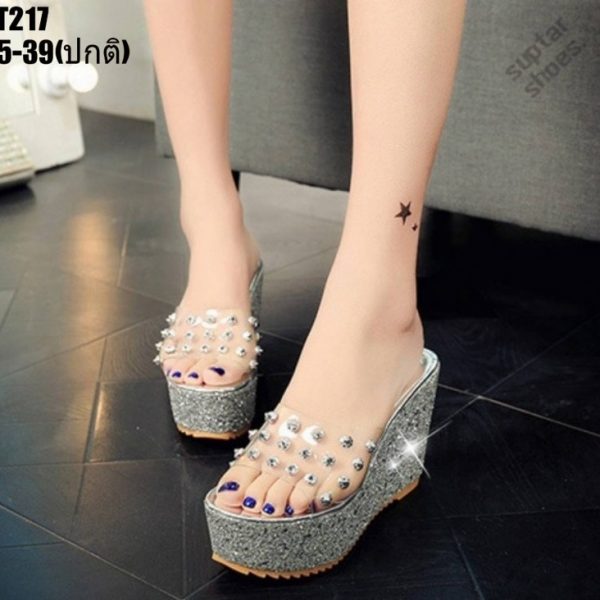 รองเท้าส้นเตารีด แฟชั่น รัดส้น พร้อมส่ง คาดใส