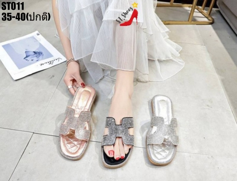 รองเท้าแตะหน้าเพชรแบบสวม
