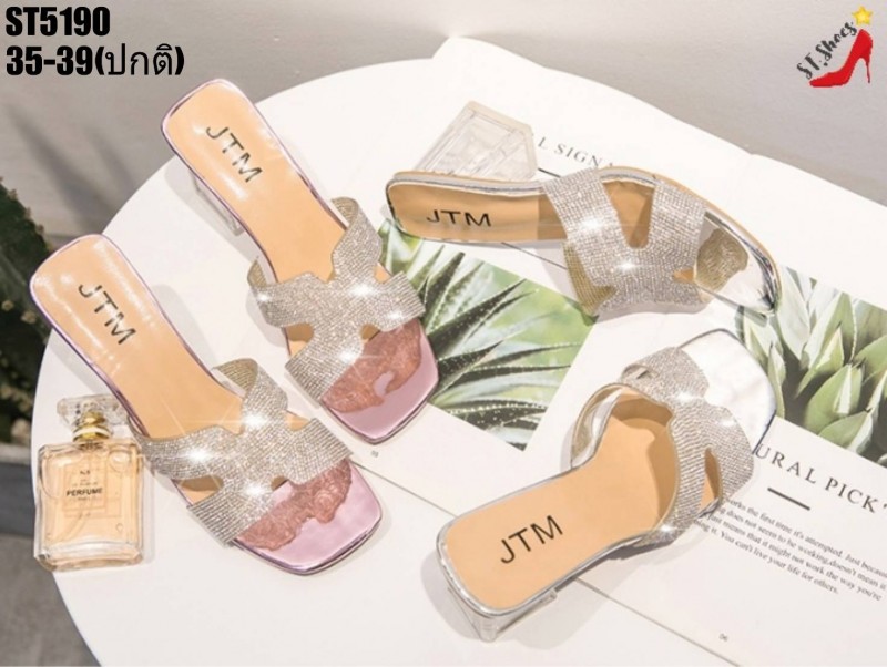 รองเท้าส้นแก้วแบบสวมวัสดุหนังแก้วแวววาว
