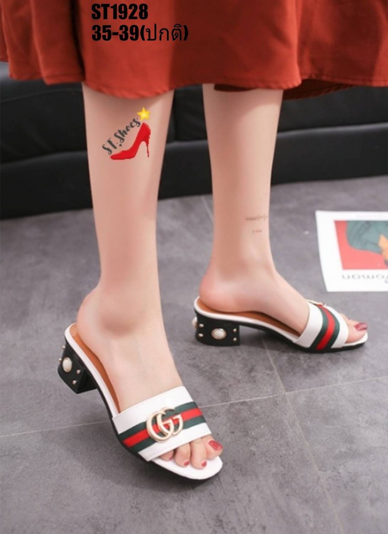 รองเท้าแตะแบบสวมส้นเหลี่ยมgucci