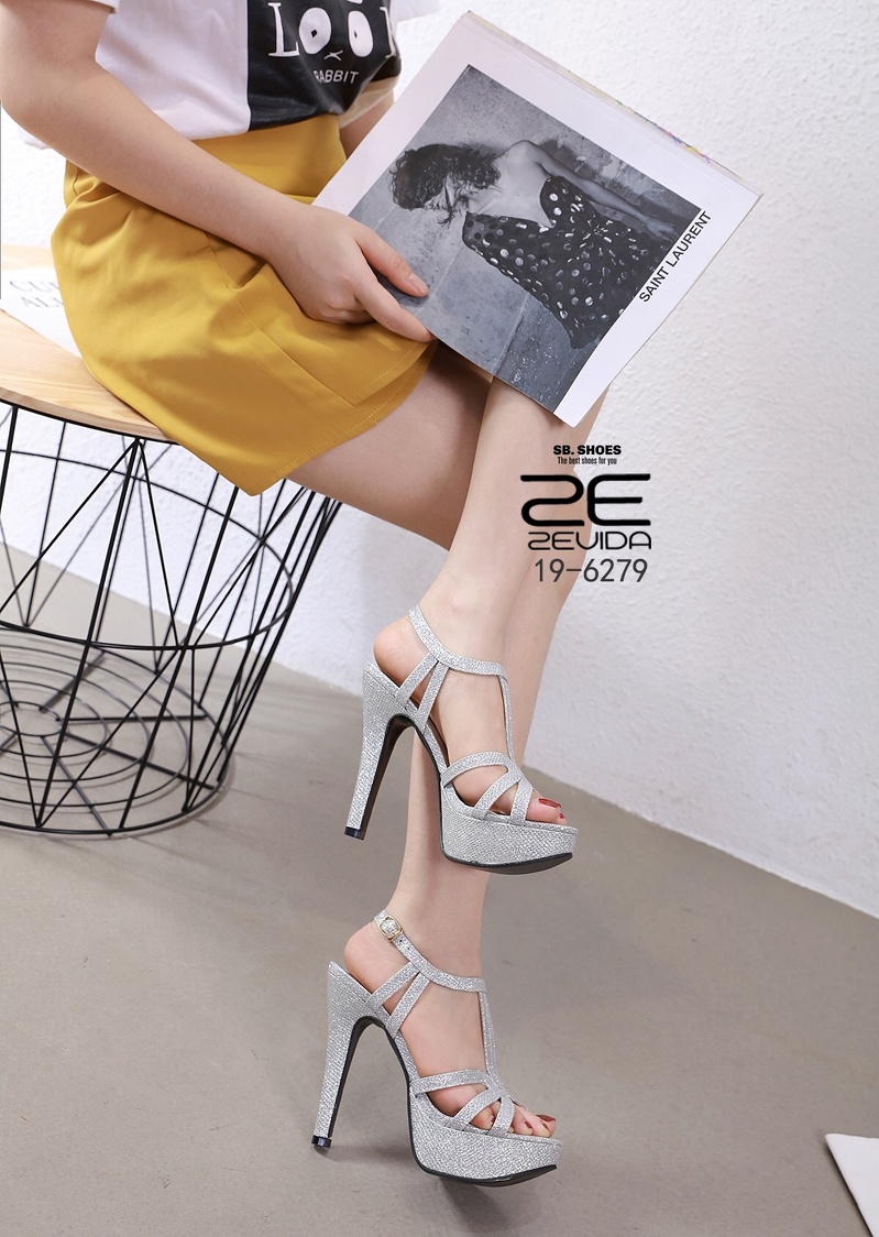 รองเท้าส้นสูงสไตล์เกาหลี หนังกลับหรู